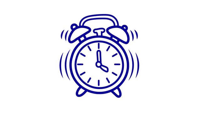 Hand Drawn Cartoon Alarm Clock Vibrating Animation on White Background