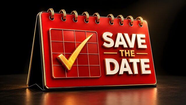 Save the date desk calendar in red and gold indicating important deadlines and upcoming corporate events