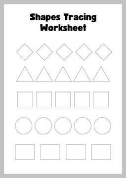 Educational math and geometry worksheet for children to practice drawing, tracing, and recognizing 2D shapes. Printable fine motor skills and handwriting practice activity page featuring stars, square