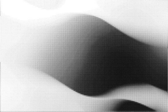  Black and white halftone dot gradient diagonal fade texture. Abstract monochrome stipple pattern from dense to sparse for retro overlay design.
