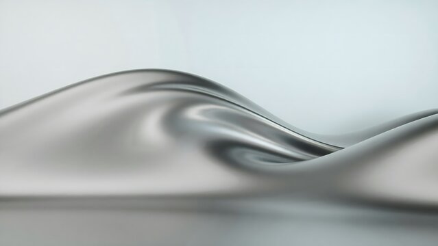 Abstract liquid metal wave in metallic silver color for futuristic business presentation.