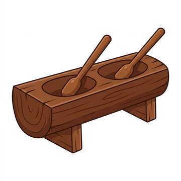 Indonesian lesung wooden rice mortar flat illustration