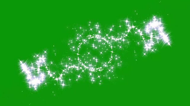 2D glitter star sparkle animation, magic line dust, White stars and bokeh lights sparkle, white glowing fairy sparkle, pixie dust path cartoon glitter, stars trail transition on green screen. 4k loop