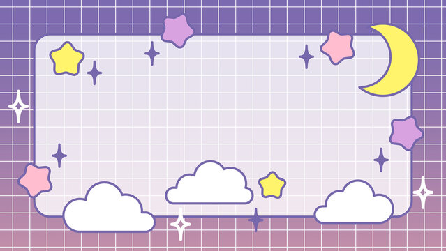 月と星と雲のかわいい夜空フレーム背景素材