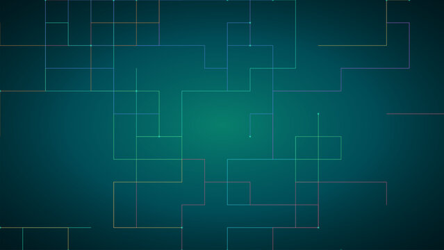 Abstract digital background with glowing colorful geometric lines and grid pattern