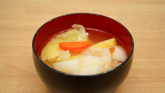 Hot miso soup with daikon and carrot