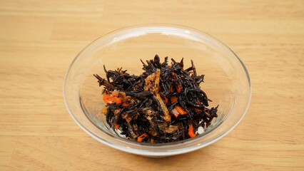 Japanese hijiki seaweed side dish in a bowl © takayuki