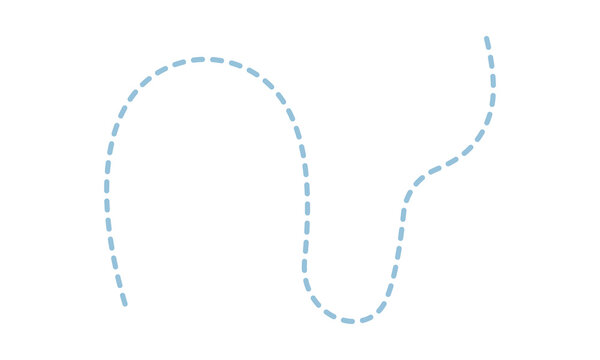 Simple wavy dashed line tracing abstract path in light blue color on clean white background illustrating fluidity and motion.