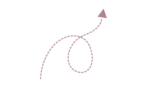Dashed spiral arrow path in muted rose color with triangular arrowhead pointing upwards symbolizing growth and direction.