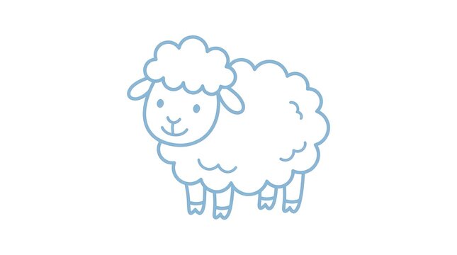 Cute little fluffy sheep drawing with simple blue lines for nursery art and kids design