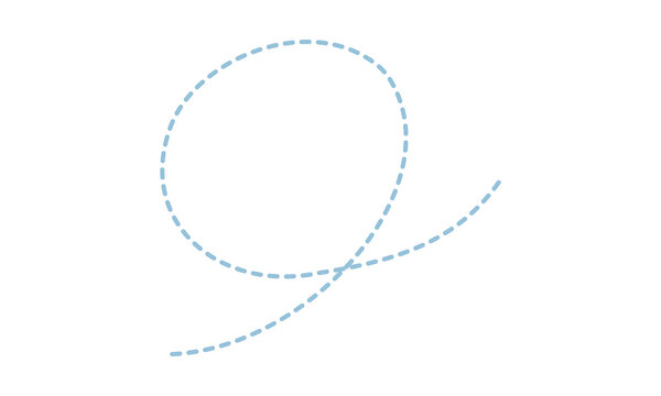 Light blue dashed line forms a loop and then extends right, suggesting circular motion or a complex path.