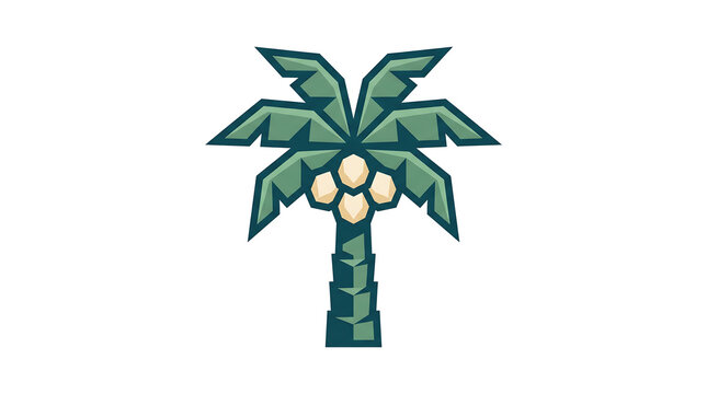 Stylized illustration of a tropical palm tree with coconuts, isolated on white background.