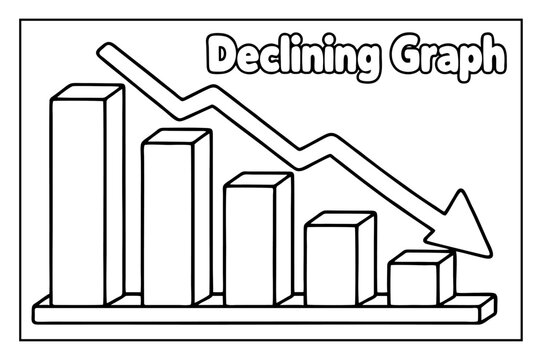 Declining graph coloring page showing down trend economic recession market loss and financial crisis