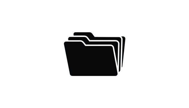 Black silhouette vector icon of a set of stacked file folders with open tabs, representing document organization and digital storage.