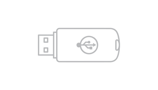Grey outline illustration of a USB flash drive memory stick storage device with a USB logo on the body.