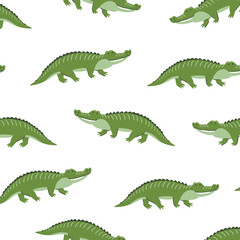 Fototapeta premium Vector African animal seamless pattern. Stylized green crocodile repeat background for child fabric