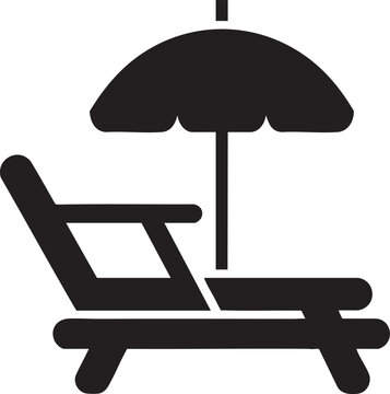 A flat vector illustration of Black silhouette of a beach chair with a parasol 