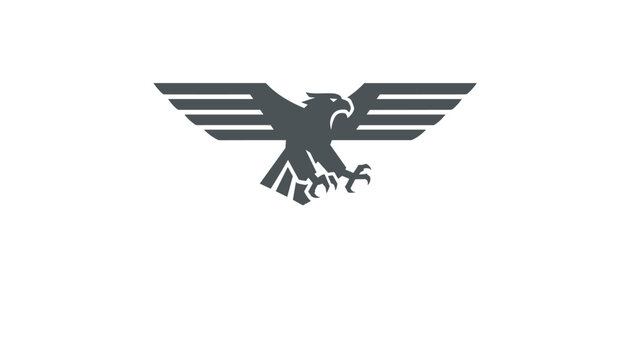 A sleek gray eagle emblem with outstretched wings and sharp talons showcasing power and freedom in a modern vector design.