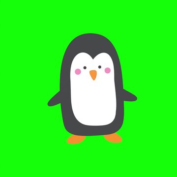 Cute cartoon penguin animation on solid green background