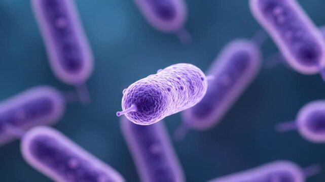 Microscopic Bacteria Animation Cell Movement Blue Background Purple Cells Microbiology