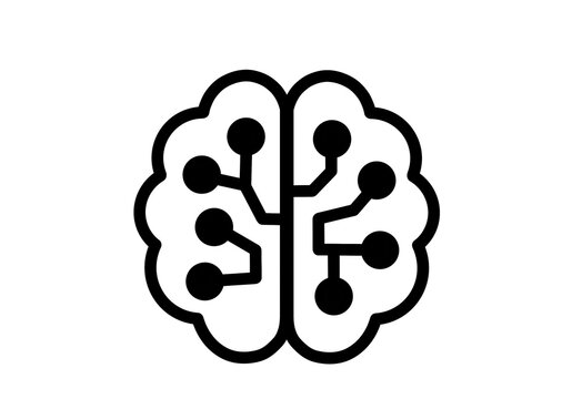 Brain icon with circuit lines for AI and technology