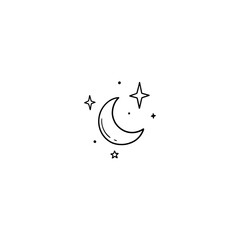 Black and white crescent moon with stars outline illustration © Mr WaQaS