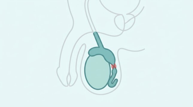 Medical illustration showing a vasectomy procedure on the human male reproductive anatomy