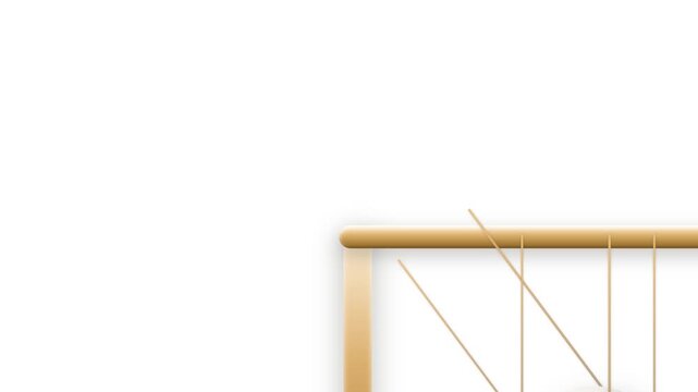 Seamless loop of a tactile 3D kinetic Newton's cradle with sculpted clay spheres, thin bronze suspension wires, and soft studio lighting.