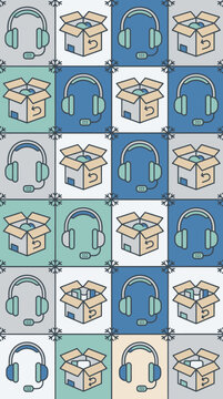 Illustrated pattern of headsets and delivery boxes for customer care