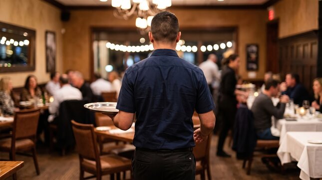 Waiter delivering service in a busy restaurant