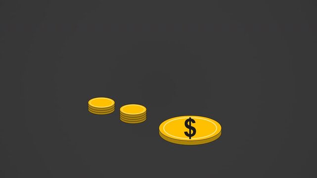Premium 2D flat vector animation of gold coins stacking with physics impact.