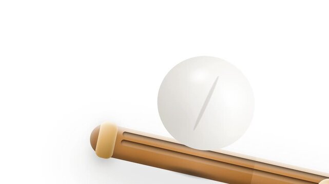 Seamless loop of two tactile 3D clay spheres rolling in harmonic counter-balance on a minimalist wooden kinetic seesaw with studio lighting.