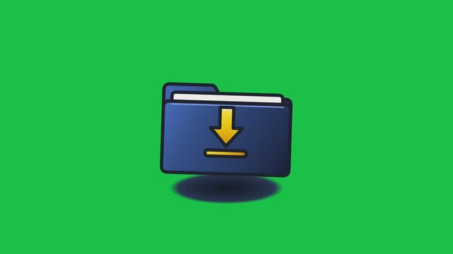 Digital File Folder Icon Featuring a Download Arrow Symbol on a Bright Green Background for Web Interface Design and Data Management
