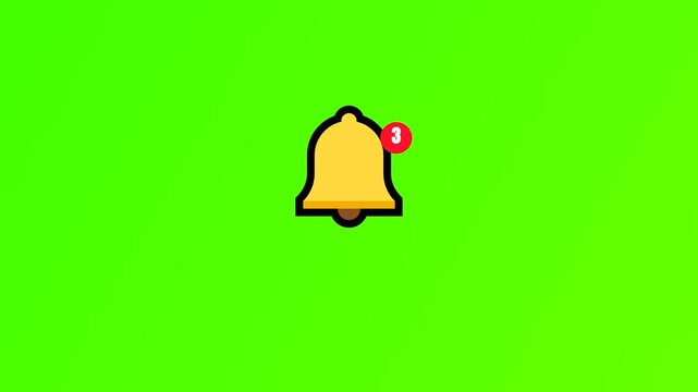 Notification Bell Icon with New Message Counter Badge, Yellow Bell Ringing Alert Animation on Green Screen, Social Media Subscribe Element