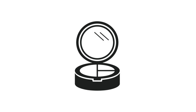 Simple black outline icon of an open makeup powder compact with a mirror against a solid white background.