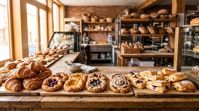 Fresh Pastries Served In Modern Bakery