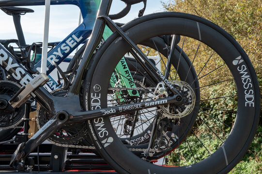 Decathlon CMA CGM Team, Bicycles prepared for the Muensterland Giro Cycling Race in Borken on March 10, 2026