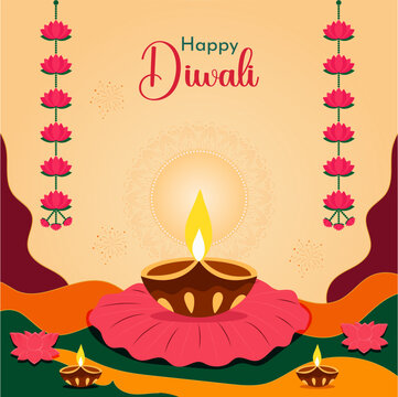 Happy Diwali Indian Festival of lights, celebration background banner, poster or web header vector illustration.