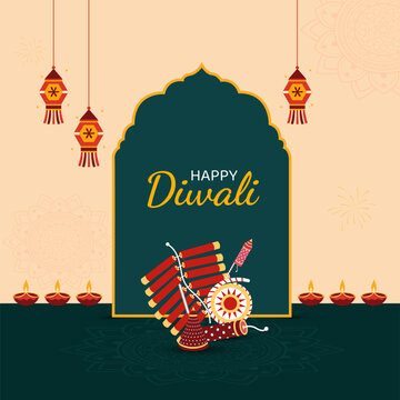 Happy Diwali Indian Festival of lights, celebration background banner, poster or web header vector illustration.