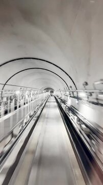 Driverless Train Ride Through Subway Tunnel &ndash; Front View During Fast Travel	