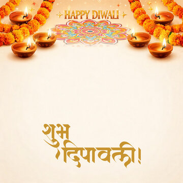Diwali Flower Rangoli with Sweets and Diya on Clean Background