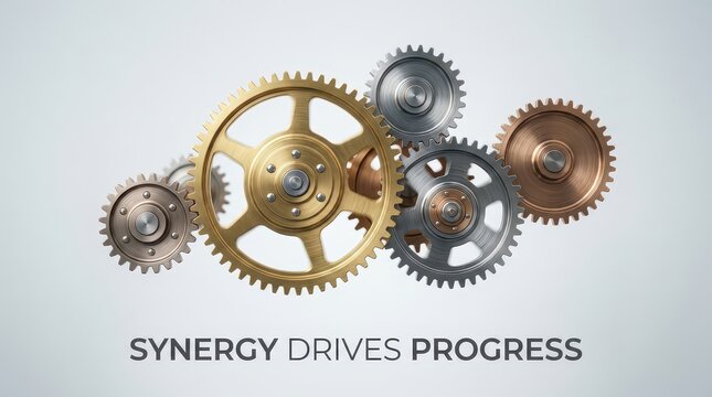 Interlocking Gears Symbolizing Synergy, Teamwork, and Progress in Business and Technology