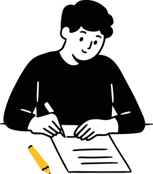 Student Writing Homework at Desk