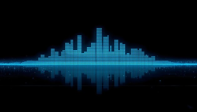 Blue digital audio equalizer waveform on a dark background