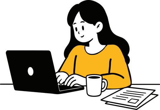 Woman Working on Laptop Illustration
