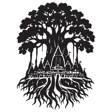 giant banyan tree whose roots and branches naturally form the Mayapur Temple structure