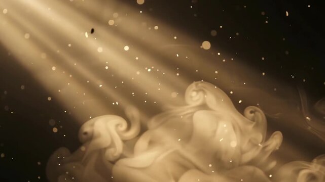 Volumetric Golden Light Rays Shining Through Warm Haze and Floating Motes Loop