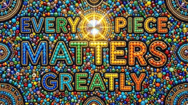 Intricate Beaded Mosaic with Inspirational Text: Every Piece Matters Greatly