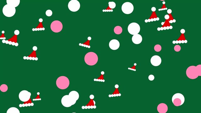 Animated Christmas Background with Floating Santa Hats and Circles on a Green Screen Seamless Loop