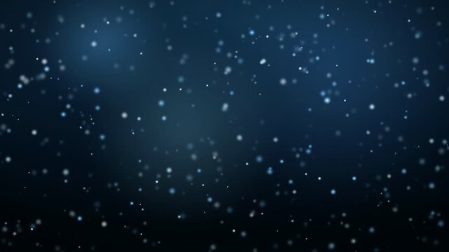 Abstract blue space background with floating white particles and shimmering stars in deep cosmic void